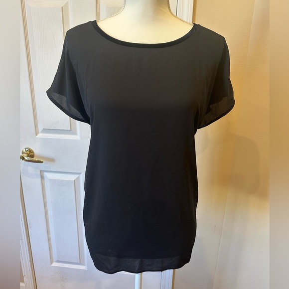 LOFT Women’s Black Short Sleeve Velvet Tie Back Blouse Top Size XS - Picture 3 of 6